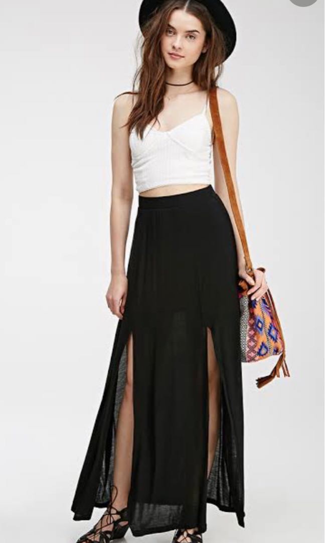 FOREVER 21 Black Skirt with 2 Slits, Women's Fashion, Bottoms, Skirts ...