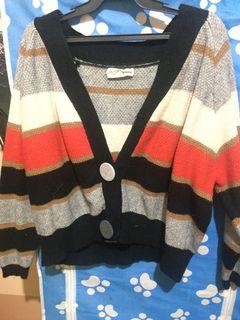 FREE SHIPPING Cute Red/Black/Gray/Cream Striped Knitted Cardigan (Kawaii/Lolita/Y2K/Schoolgirl/Korean)