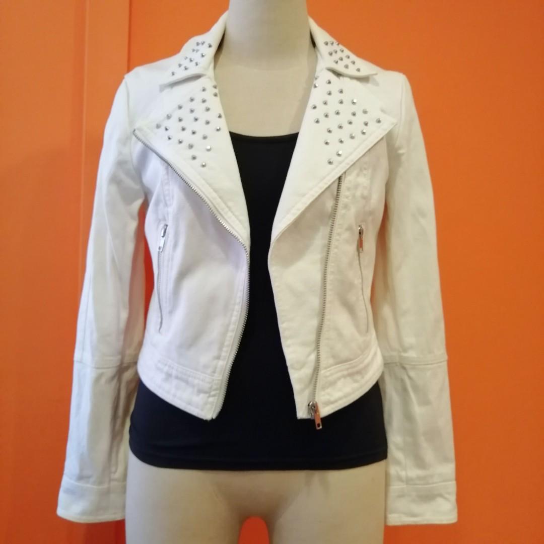 White denim biker jacket cheap