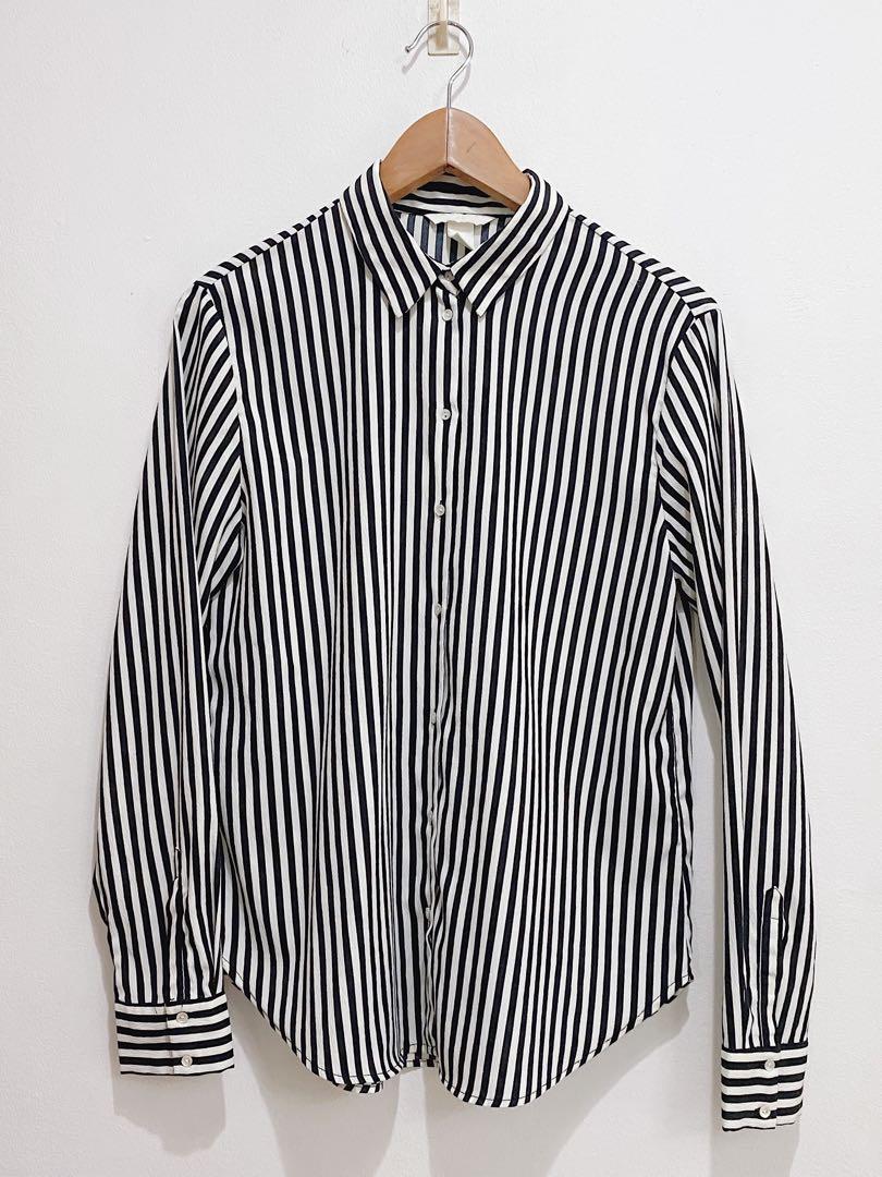 Black and white best sale striped long sleeve polo