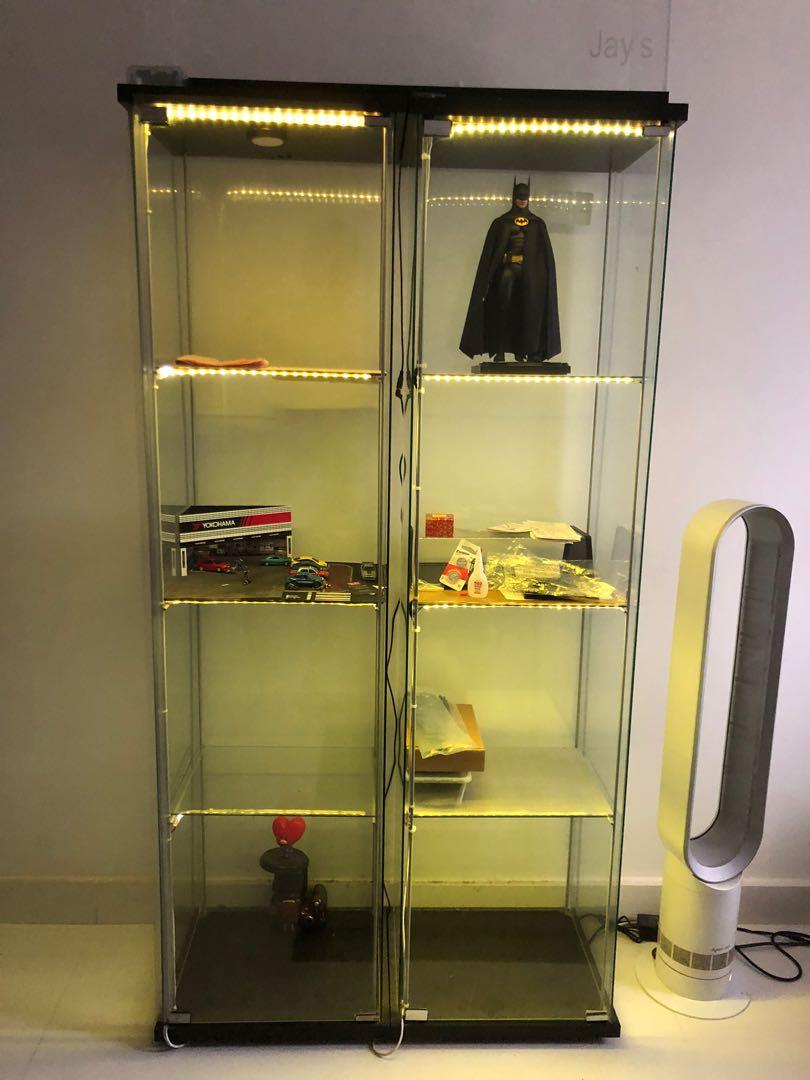 IKEA Detolf glass 2 PCs with lightings, Furniture & Home Living, Furniture, Shelves