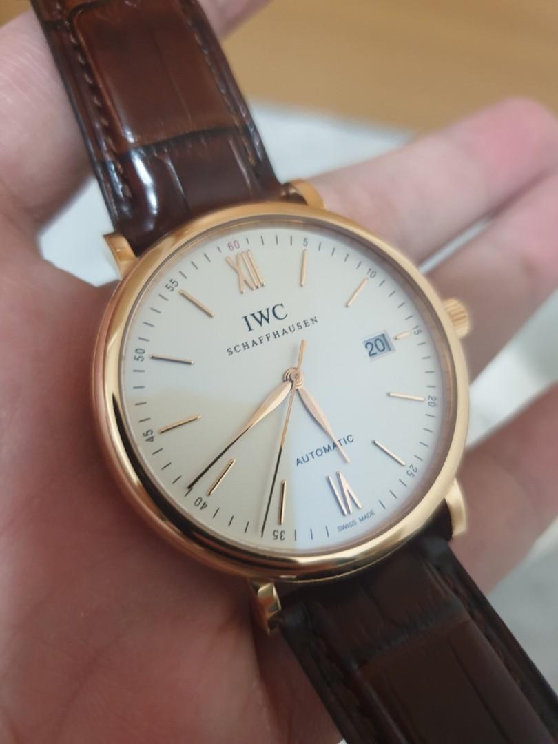 IWC Portifino Rose Gold Automatic IW356504 (Category: Watches) located in Singapore. Submitted by selfservice (Listing ID 1135053193, Image 2). Description: Sincere seller here. Selling an almost Brand New IWC Portifino Rose Gold watch. Lightly used in mint condition, no trace of damage or stains. You might mistake it as brand new! Box, cert, warranty (till 2028 July) all as shown in the pictures. Negotiable. Retail at SGD18,400..