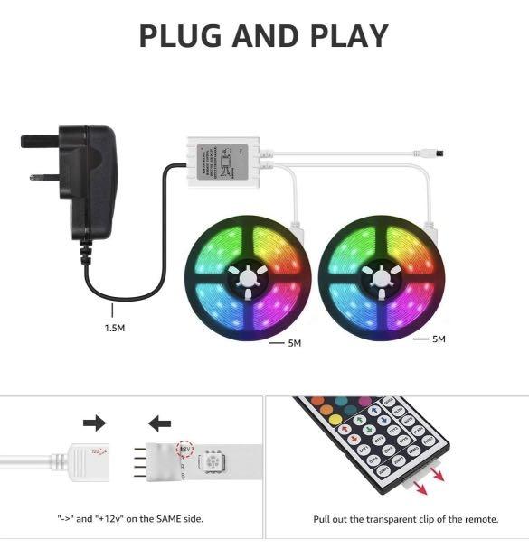 Lepro LED Strip Lights 15M with Remote and Plug, RGB Colour