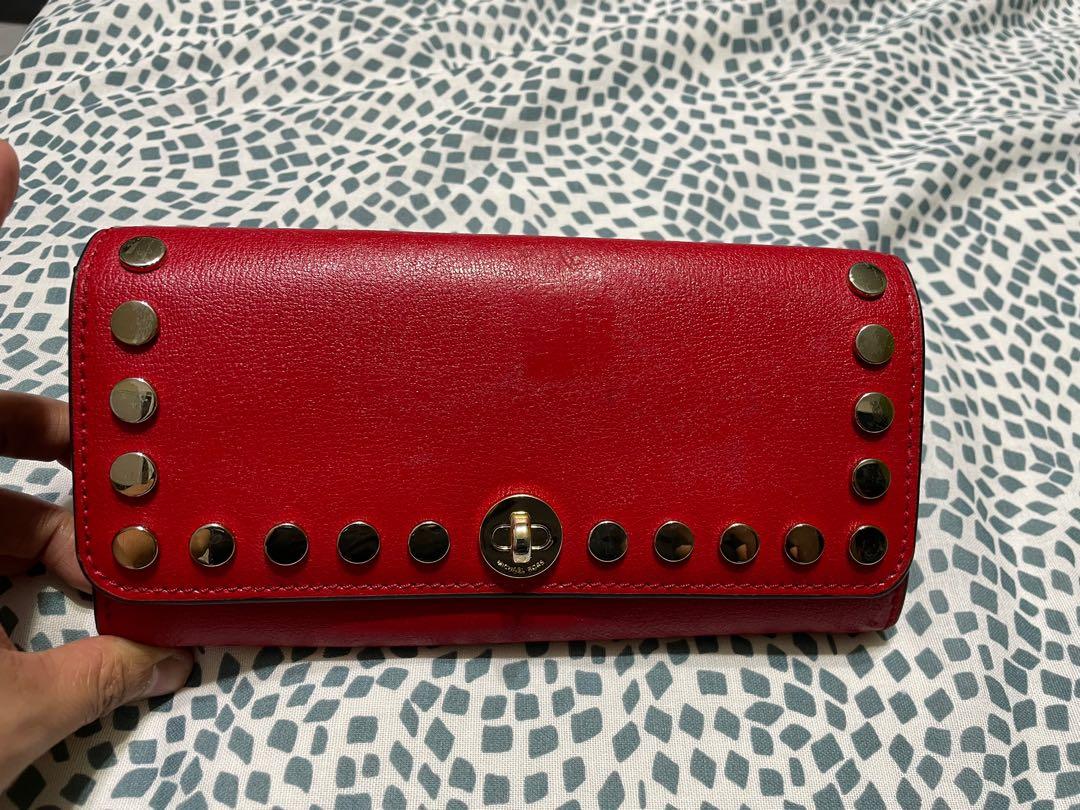 Michael Kors Rivington Stud Large Leather Wallet Turnlock Bright Red for  Sale in Pearl City, HI - OfferUp
