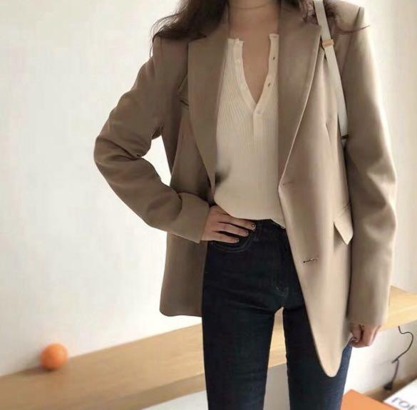 Oversized Khaki Blazer, Women's Fashion 
