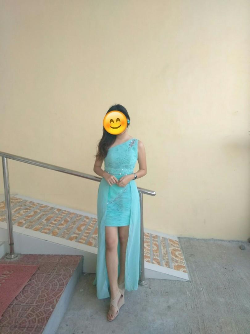 Pastel Green Cocktail Gown Long Back, Women's Fashion, Dresses & Sets, Evening  dresses & gowns on Carousell
