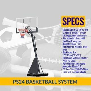 PROSPEC PS24 Basketball Hoop System with Counterweight PE Base and Shatter Proof PC Board with Padding 8ft to 10ft