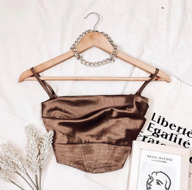shirred satin cami top (Category: Sleeveless) located in Tiaong. Submitted by pixieapparelph (Listing ID 1135049393, Image 2). Description: •condition: brand new •size: fits m (semi-stretchy) .