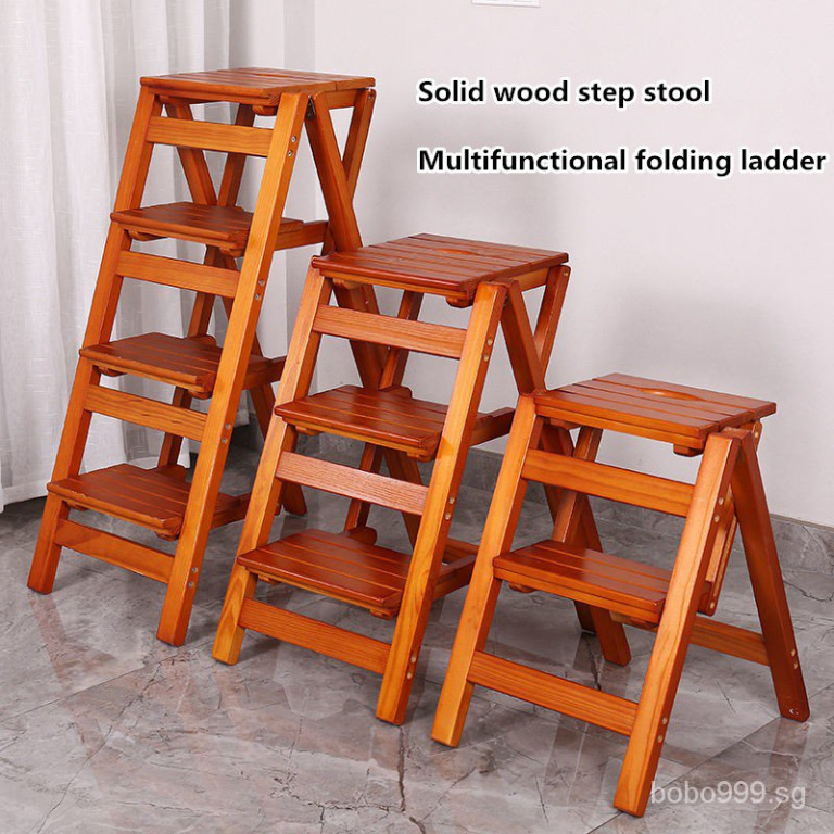 Solid wood multifunctional folding ladder fourstep ladder chair stepladder indoor climbing