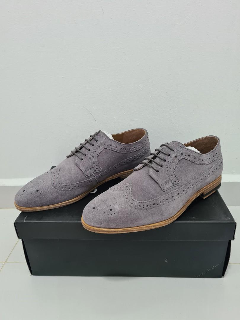 Topman Suede Brogue Shoes - Grey, Men's 
