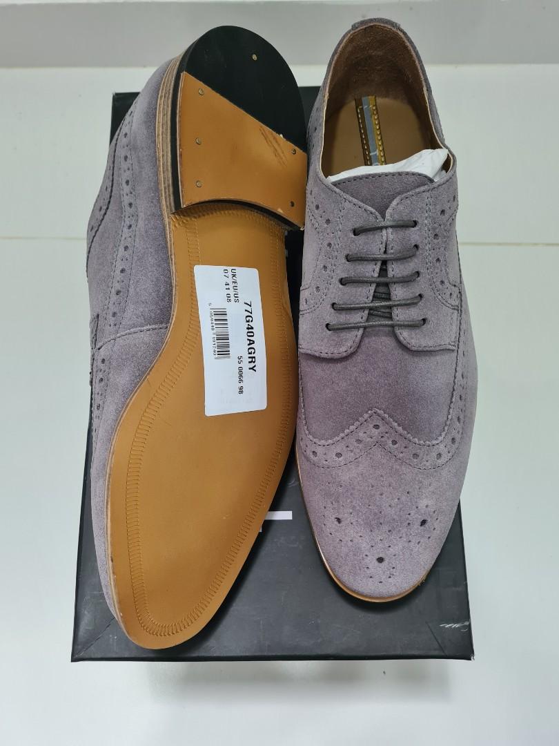 Topman Suede Brogue Shoes Grey