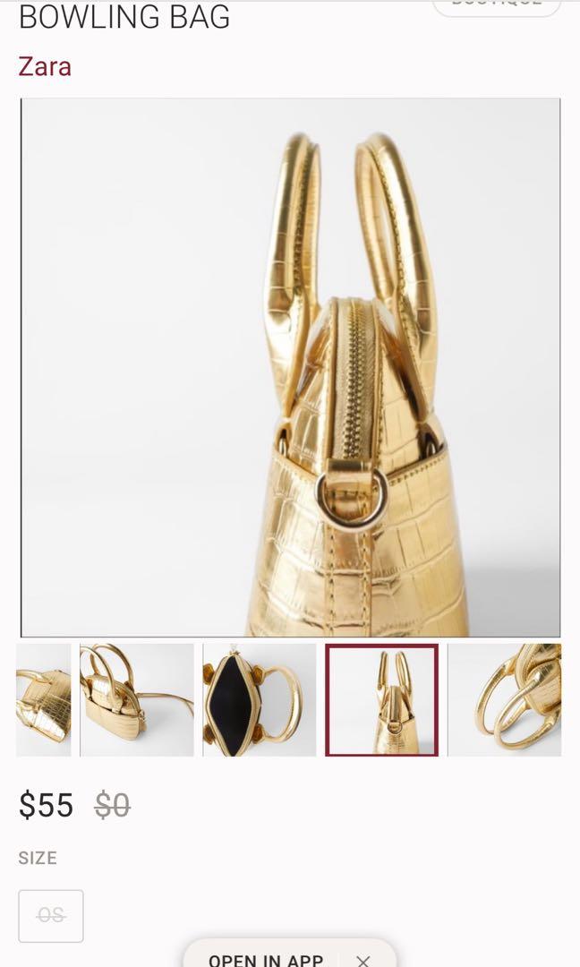 Zara Animal Print Mini Bowling Bag in Gold, Women's Fashion, Bags