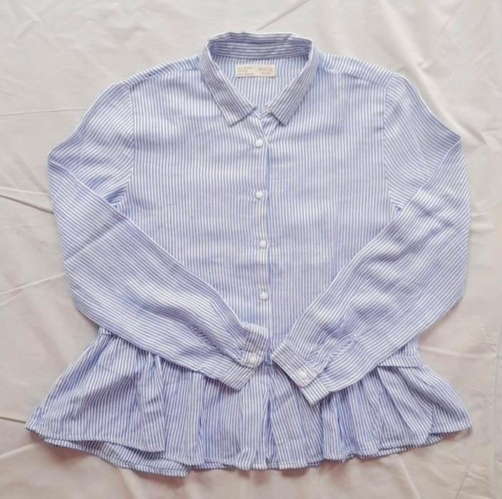 ZARA Blue Striped Shirt, Fesyen Wanita 