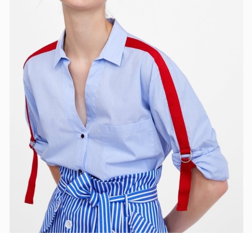 Zara button shirt in blue with red 