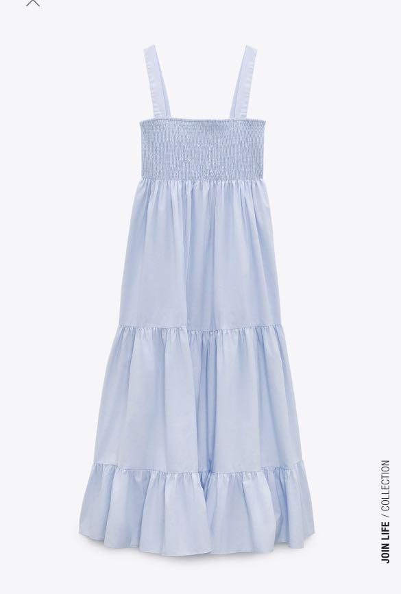 Zara tiered poplin dress blue Clearance