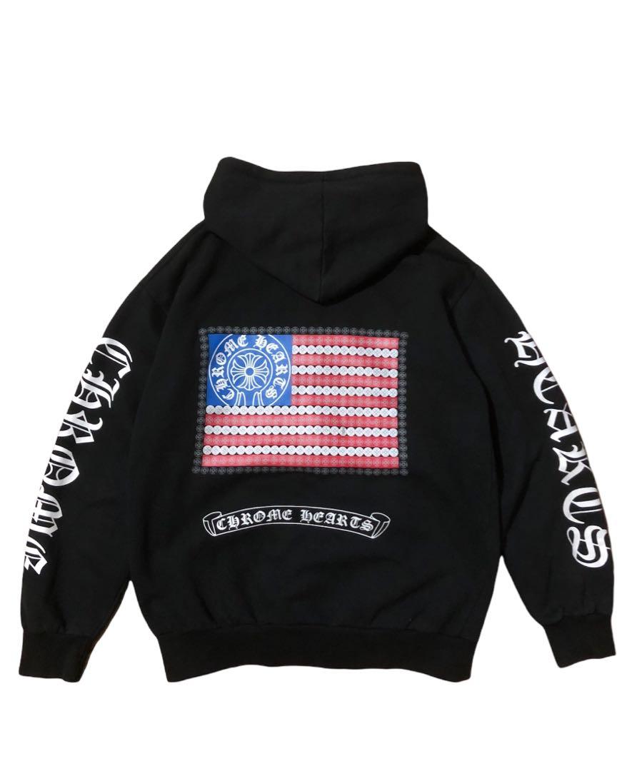 本物 CHROMEHEARTS American Hearts Chrome American Flag Flag hoodie