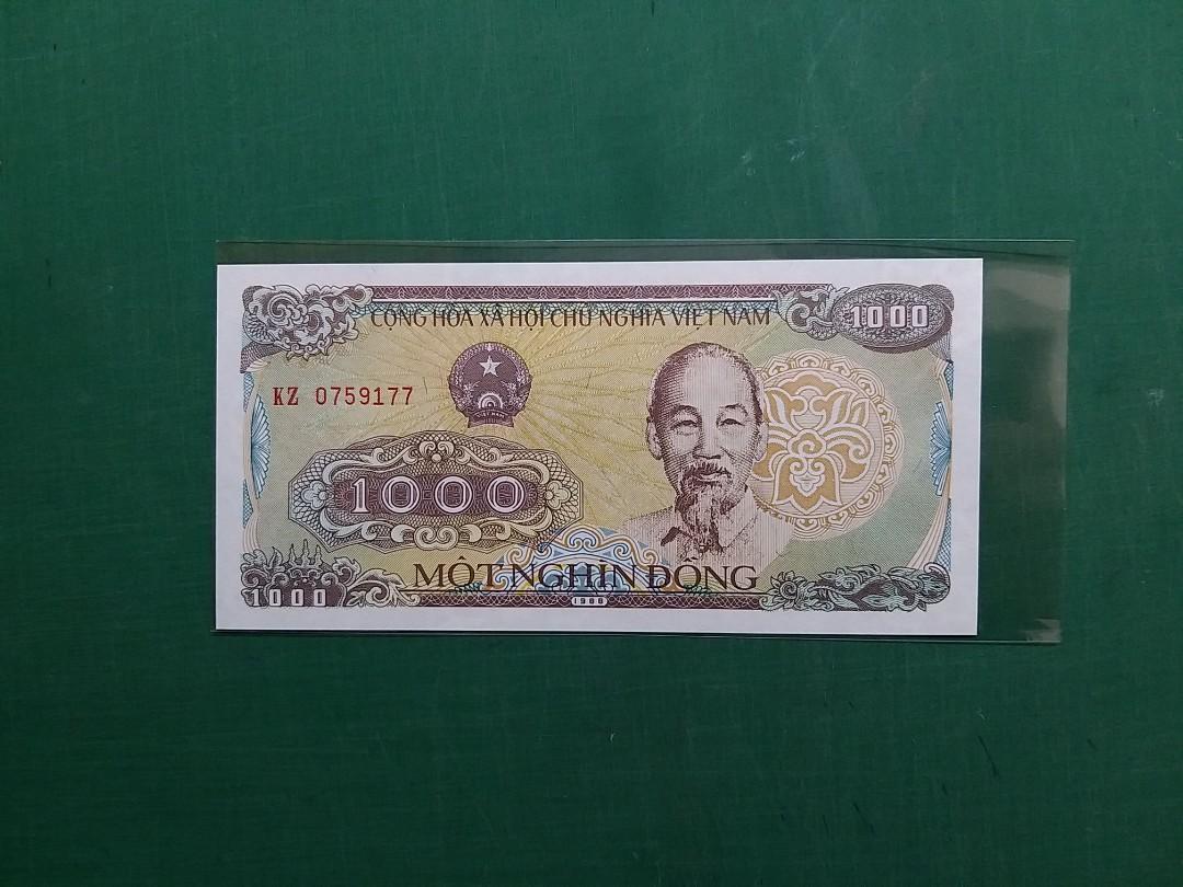 1988年(亞洲)越南盾紙幣1000元KZ版0759177UNC級全新直版, 興趣及遊戲, 收藏品及紀念品, 錢幣- Carousell