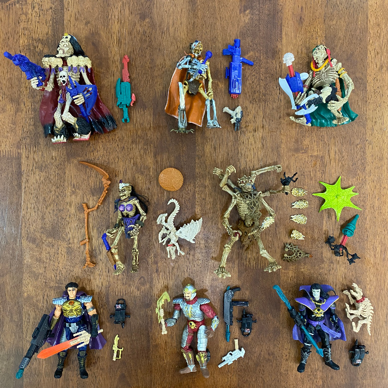 1994 COMPLETE SET of vintage Skeleton Warriors action figures, all 100