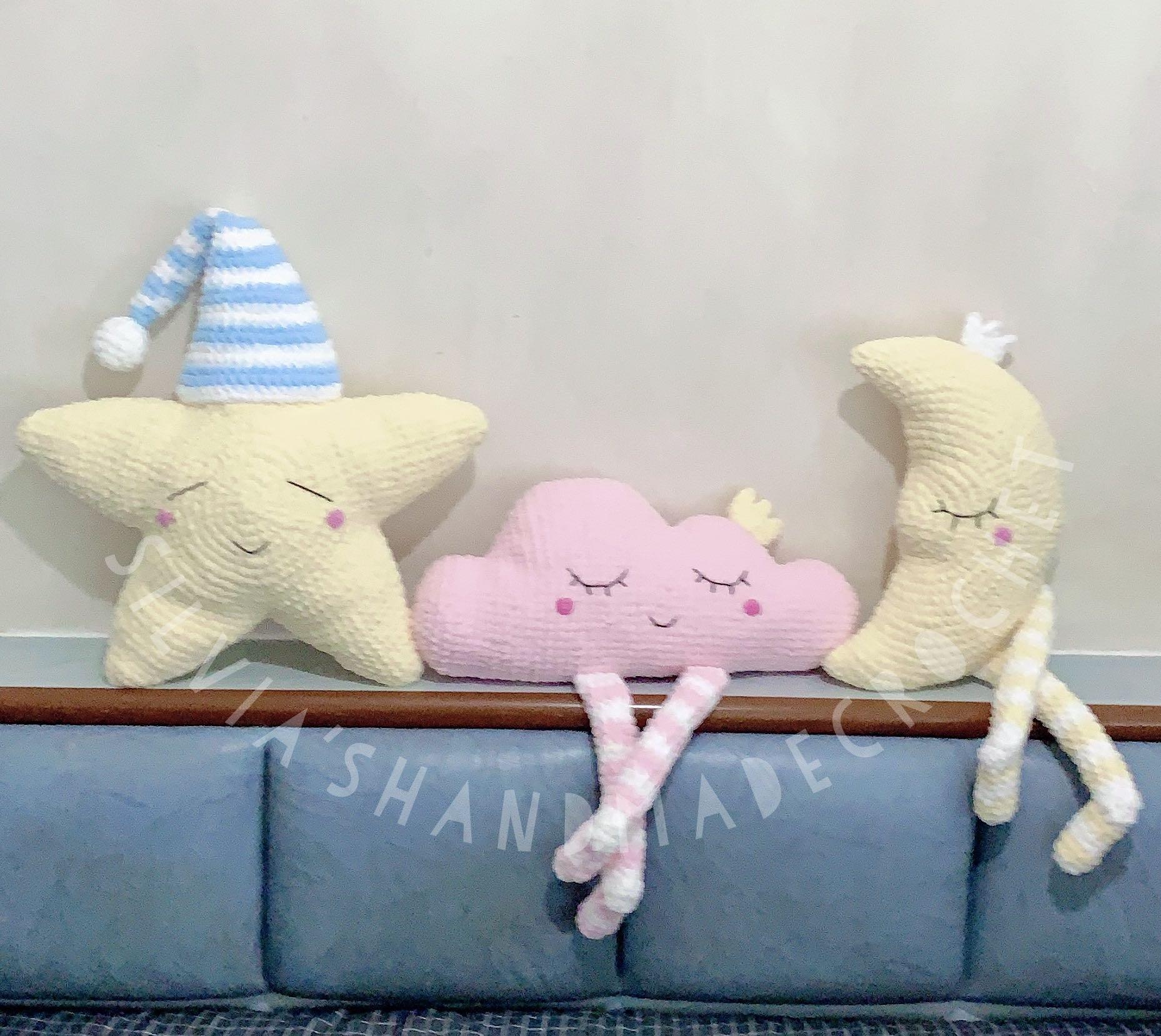 ❤️ Crochet Plushie Star Moon Cloud Pillow Cushion, Hobbies