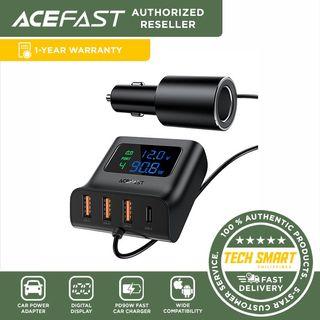 ACEFAST PD90W Fast Car Charger Hub USB C (3xUSB-A+1xUSB-C) with Voltage Display, Fast Charging Car Power Adapter for iPhone 13 Pro Max/13 Pro/13/13 mini/12 Pro Max, Samsung Galaxy S21/S21+/S20+
