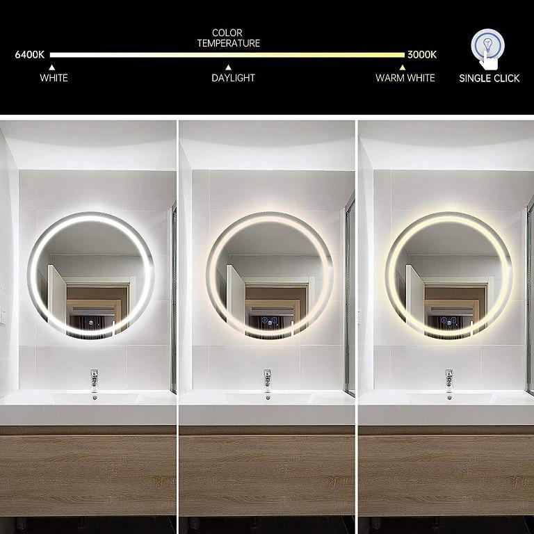 AI-LIGHTING 600mm Round Bathroom LED Mirror Illuminated Backlit ...