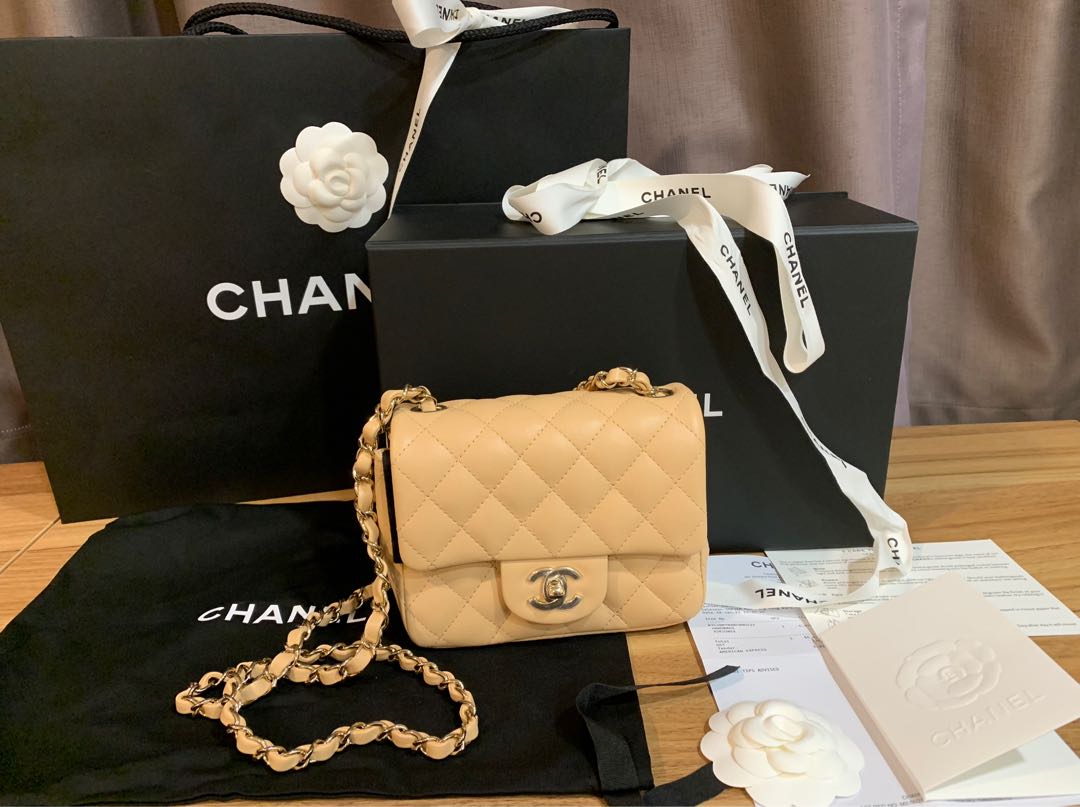 Authentic Chanel mini flap Beige lamb skin gold tone metal, Luxury, Bags &  Wallets on Carousell