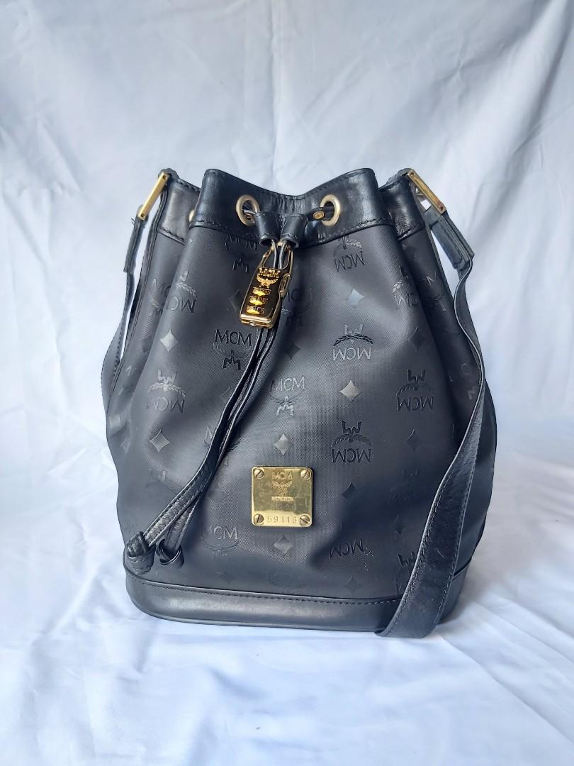 Authentic MCM Logos leather and canvas pattern bucket bag Germany