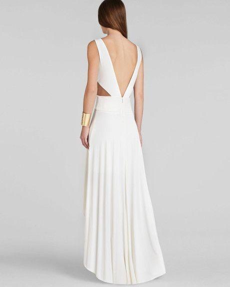 BCBGMAXAZRIA WHITE ANASTASIA HIGH LOW GOWN SIZE S