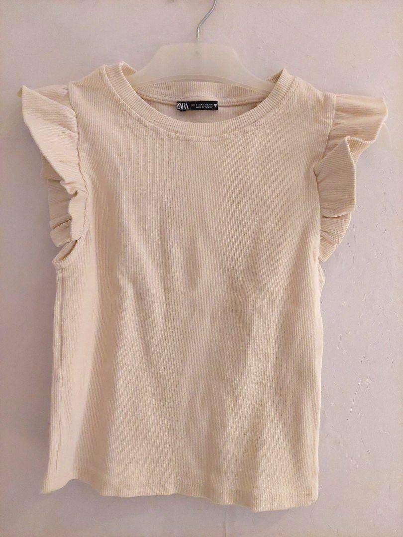Beige Top ZARA, Fesyen Wanita, Pakaian 