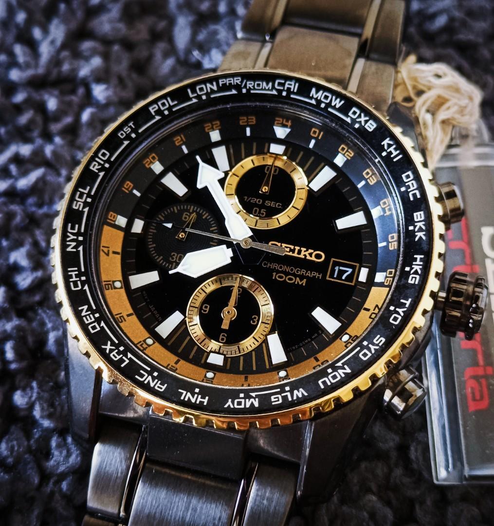 Seiko chronograph 100m black and gold hotsell