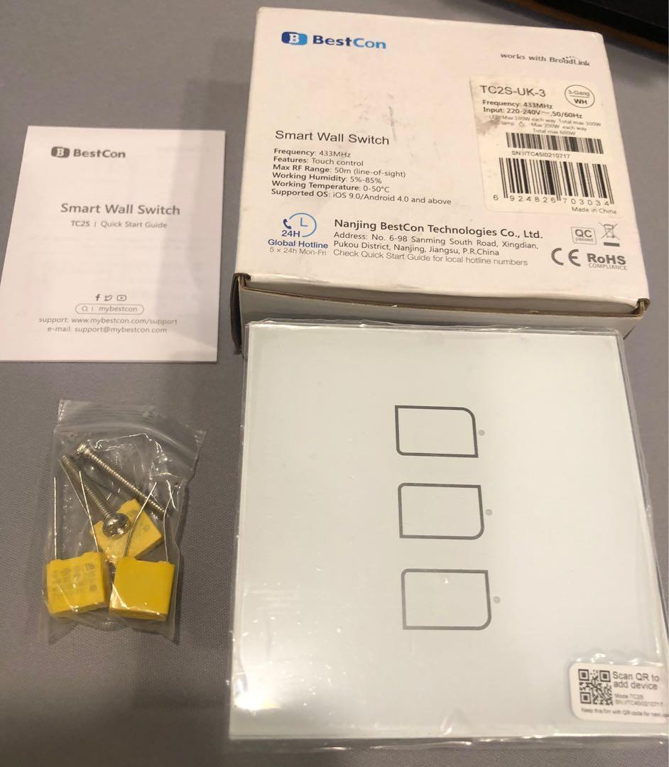 Broadlink Bestcon TC2S glass touch panel wall switch 1 gang, TV & Home Appliances, TV