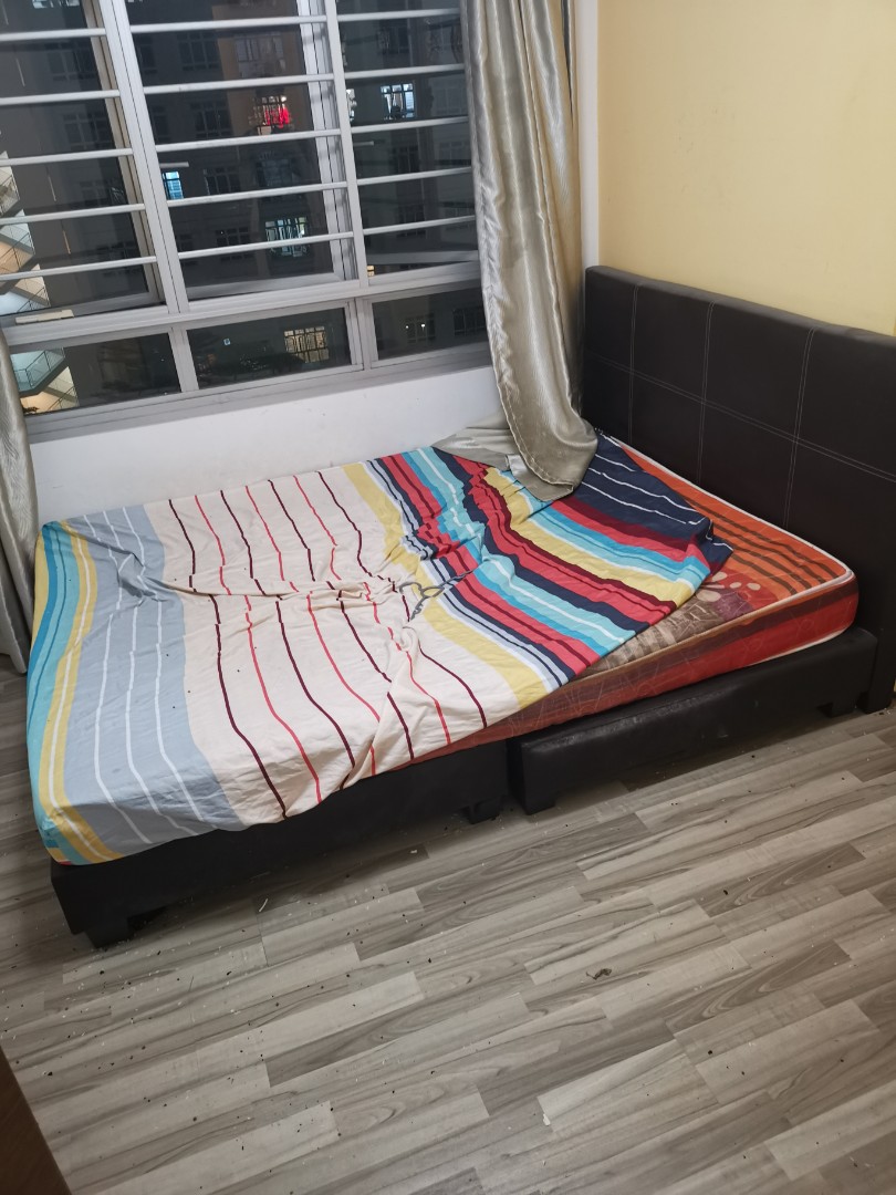 CNY sale 2nd hand bed frame plus mattress, Furniture & Home Living