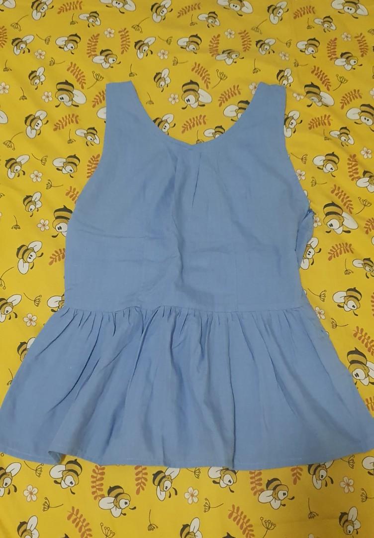 Denim peplum, top denim, atasan denim 