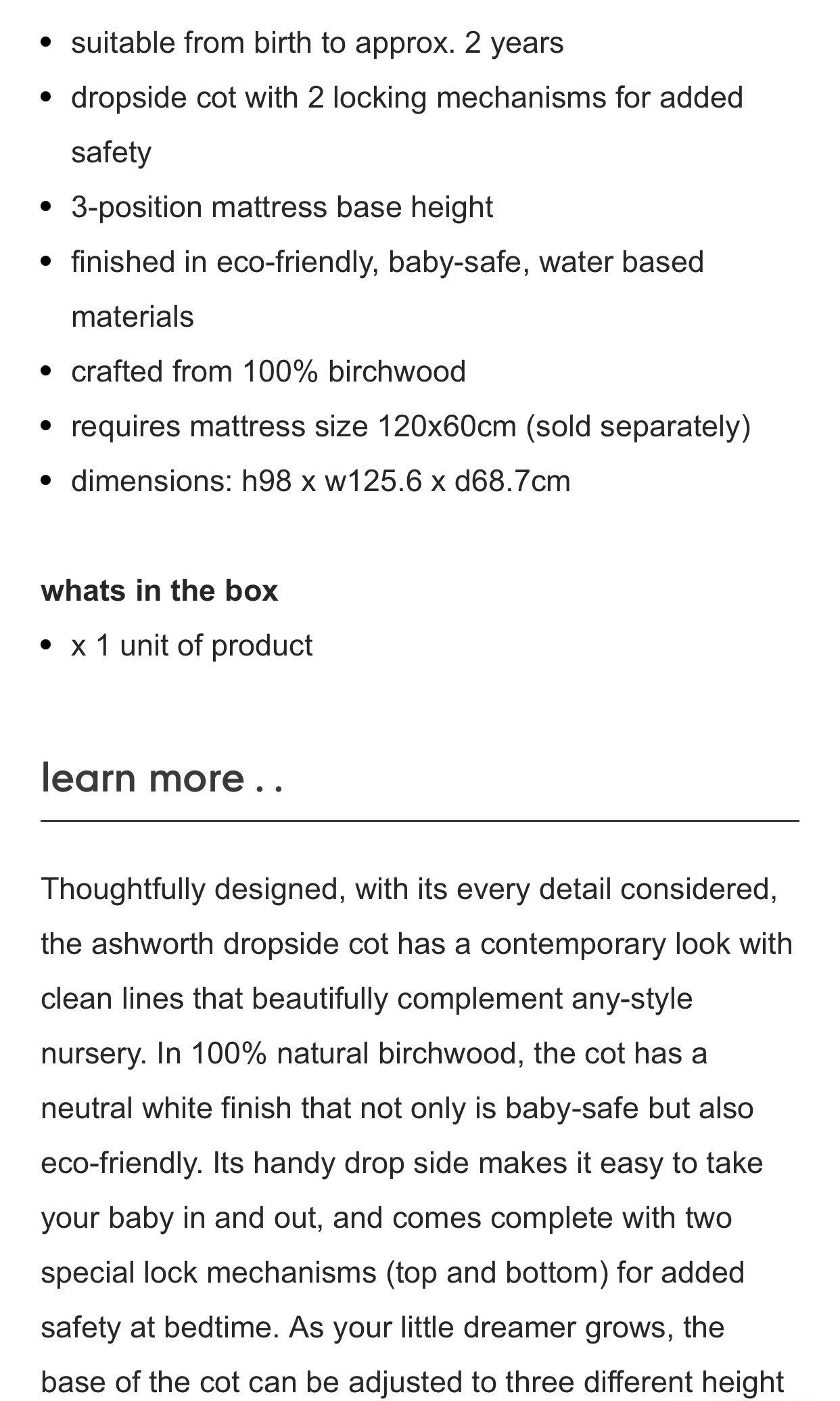 Mothercare Ashworth drop side cot with wheels, Babies & Kids, Baby