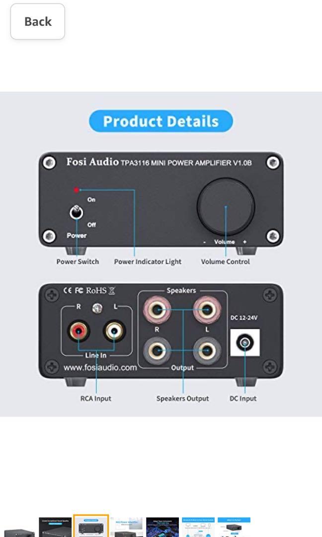 Fosi Audio V1.0B 2 Channel Amplifier, Audio, Soundbars, Speakers
