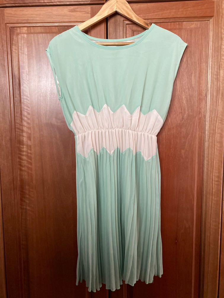 green and cream dress