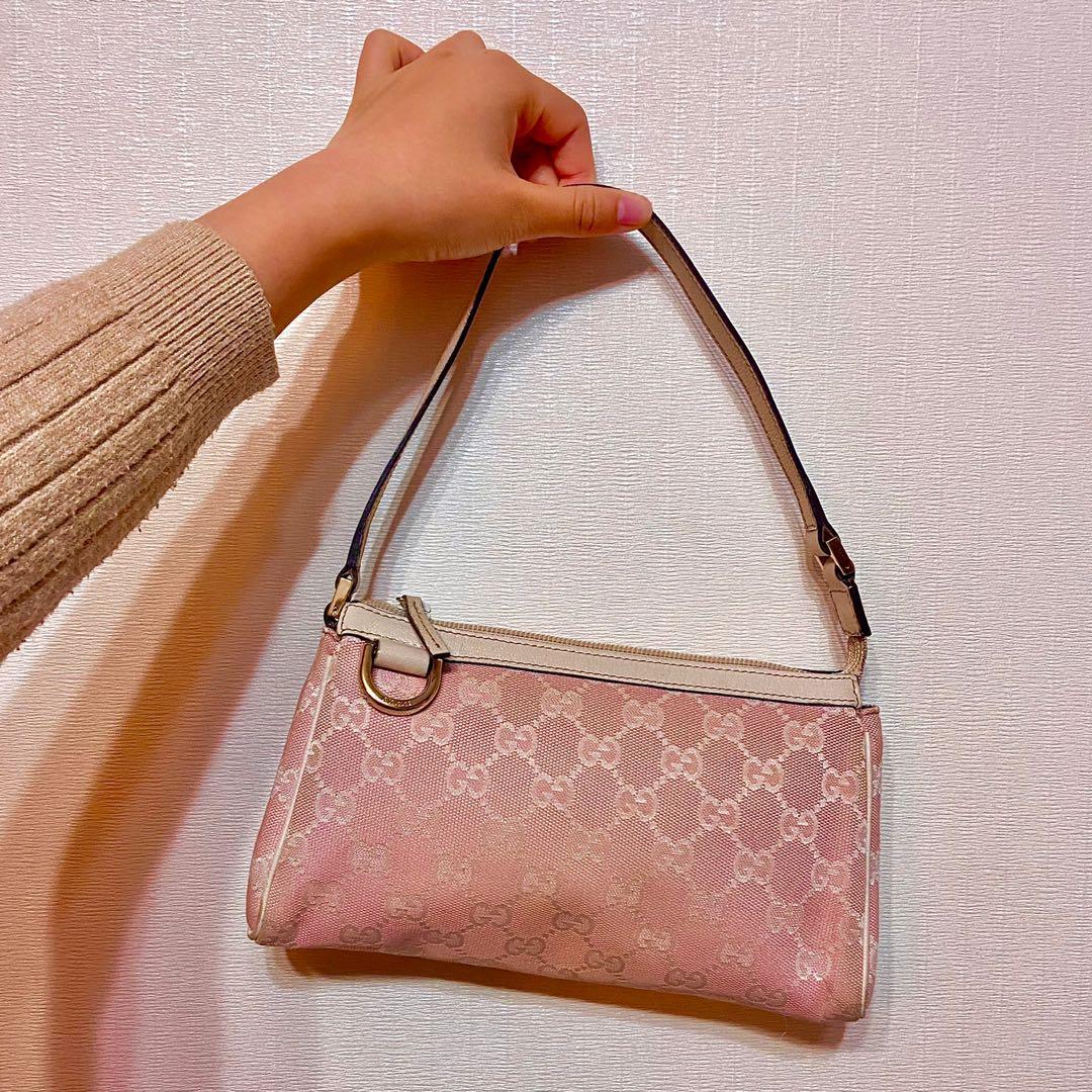 gucci vintage white leather pink monogram shoulder bag, 名牌, 手袋