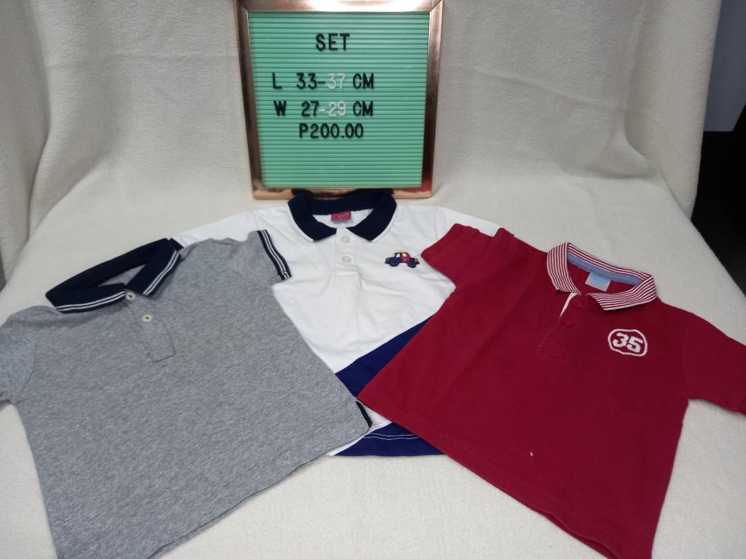 Kids Polo Shirt (Category: Babies & Kids Fashion) located in Navotas City. Submitted by budjdc (Listing ID 1140655814, Image 1). Description: Kids Polo Shirt set of 3 Actual measurement and price on photo *carousell automatic sizing not realible please rely on measurement attached on photo.