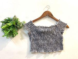 Korean smocking blouse black and white off shoulder