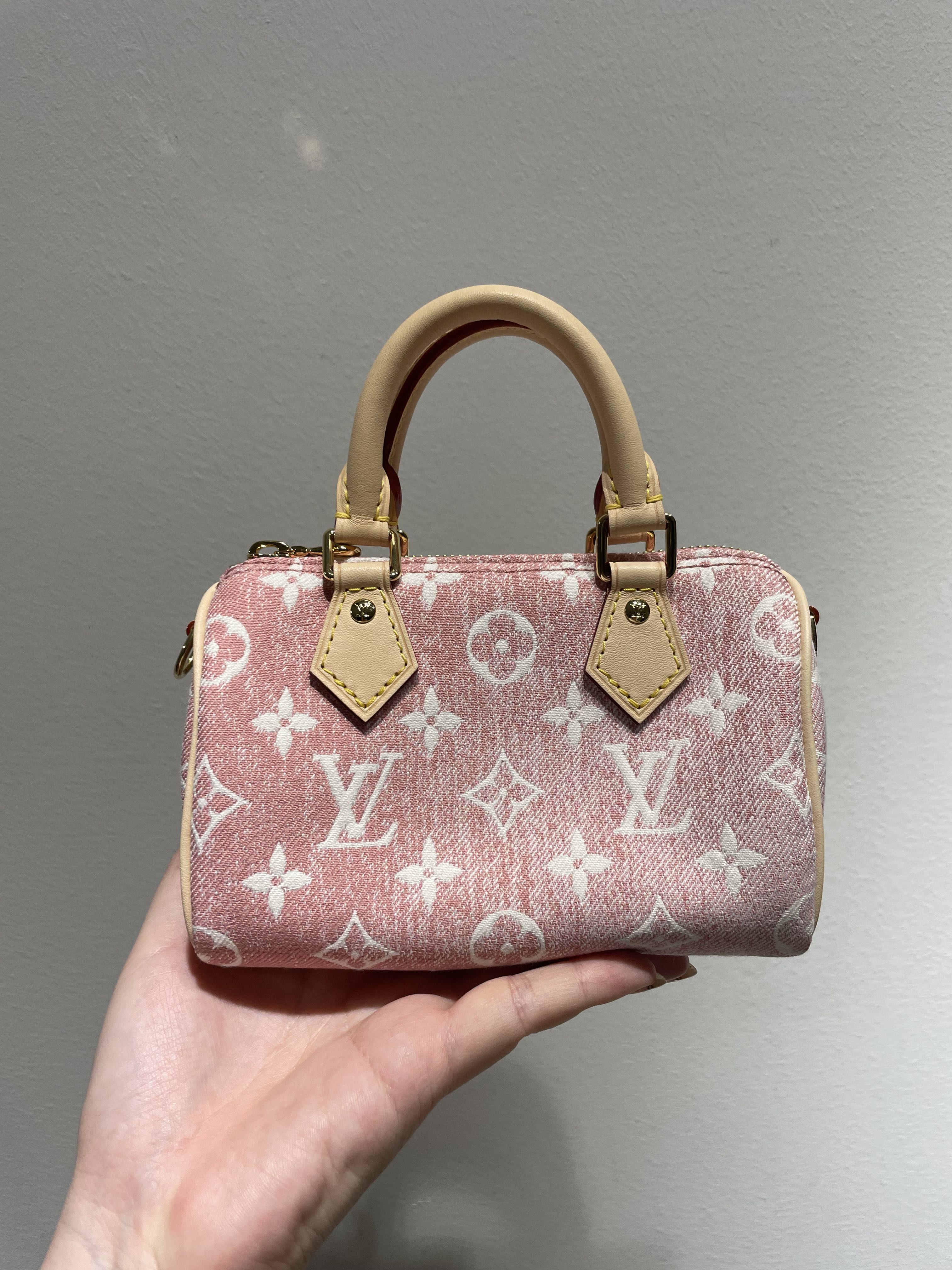 LV Pink denim nano speedy, Luxury, Bags & Wallets on Carousell