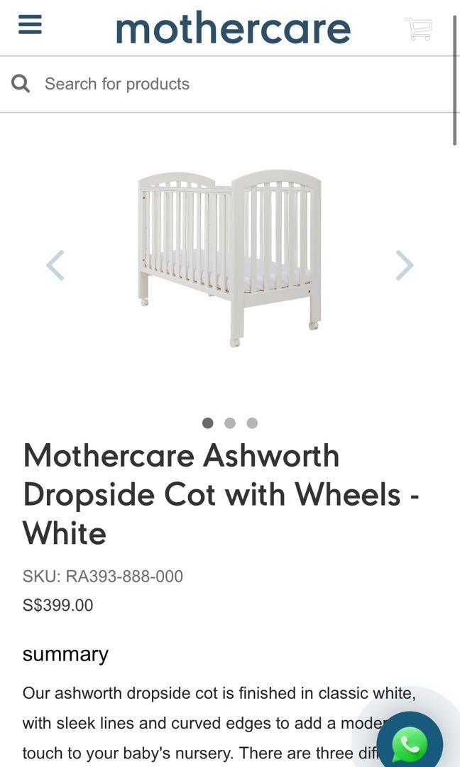 Mothercare Ashworth drop side cot with wheels, Babies & Kids, Baby