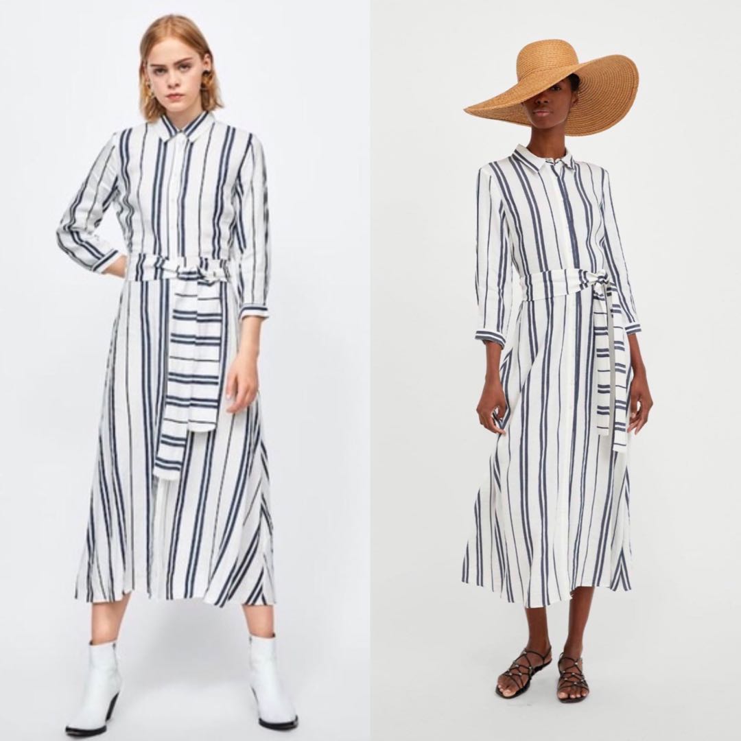 Zara striped hot sale linen dress