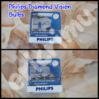 FREE LED T10) Philips H7 Diamond Vision 5000K White Halogen Light Bulbs 12V  55W