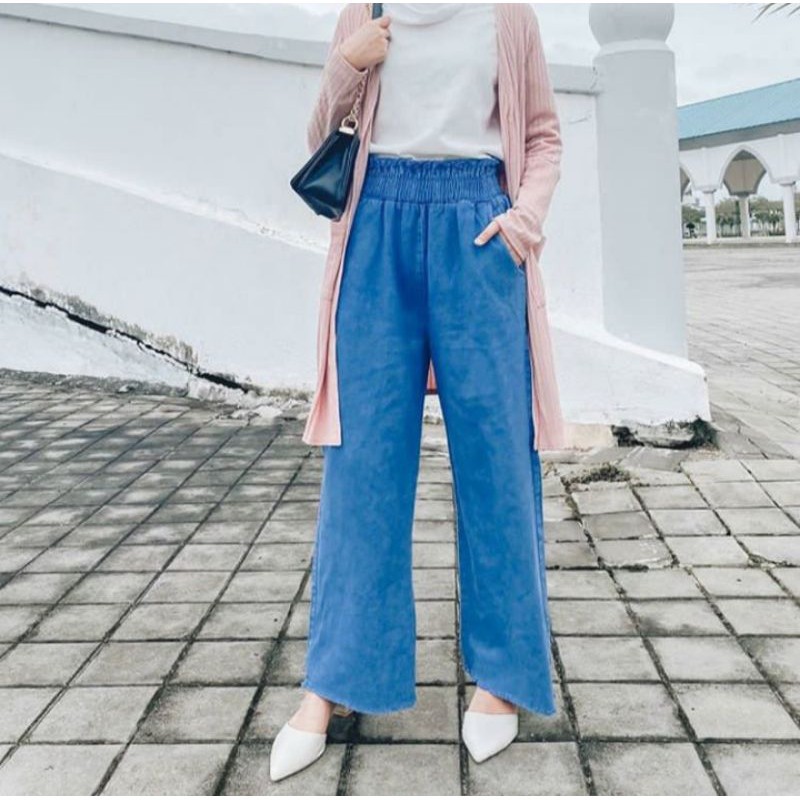 READY STOCK SELUAR JEANS PALAZO BIRU VIRAL Women s Fashion