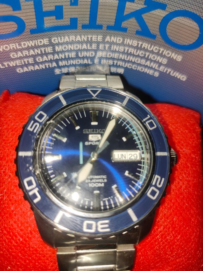 Seiko 5 Sports (Category: Men's Watches) located in Tuguegarao City. Submitted by fleqrt (Listing ID 1140691694, Image 1). Description: Brand New Seiko 5 Sports 7S36 Blue Automatic 23 Jewels Water Resist 100m Ref. SNZH53K1 Stainless steel case Stainless steel bracelet Unidirectional bezel Navy blue dial Silver tone with luminous hands and markers 100m water resistant Movement Automatic Calibre 7S36B (23 Jewels) Hardlex crystal Three fold clasp wi