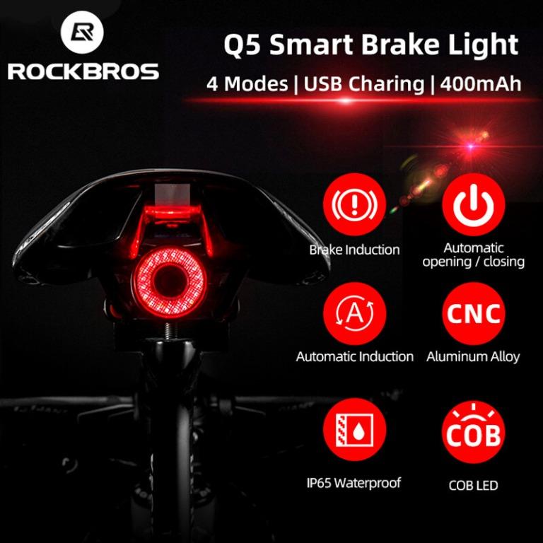 SG Seller ROCKBROS Q5 Smart Bike Tail Light Saddle Rail Seat Post Mount Mountain Bike