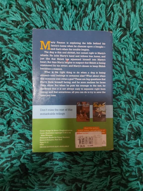 Siloh by: Phyliis Reynolds Naylor (Category: Storybooks) located in Marikina City. Submitted by jlm_carousel (Listing ID 1140769629, Image 2). Description: - Marikina City - Store Price: 290 - Non-negotiable - No names, notes, highlights - Has wood stains (from being kept too long) - In very good condition - RFS: Decluttering.