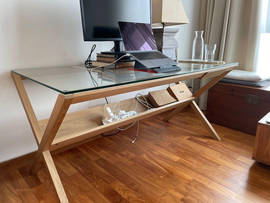 Study Table (Category: Tables & Sets) located in Singapore. Submitted by davidandrew (Listing ID 1140700518, Image 1). Description: As new modern Scandinavian style glass-top desk. Dimensions 148cm x 83cm x 72cm. Bought in 2018 for $2000. Hardly used. Selling $950 ono. .
