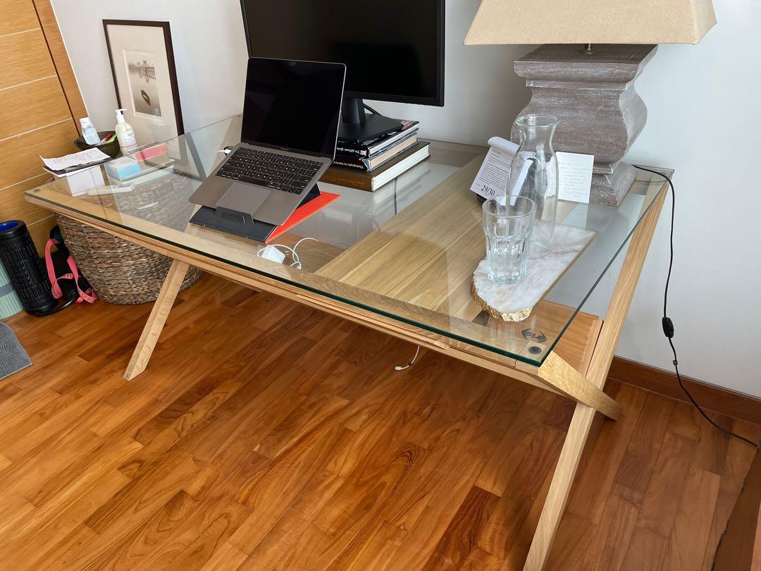 Study Table (Category: Tables & Sets) located in Singapore. Submitted by davidandrew (Listing ID 1140700518, Image 2). Description: As new modern Scandinavian style glass-top desk. Dimensions 148cm x 83cm x 72cm. Bought in 2018 for $2000. Hardly used. Selling $950 ono. .