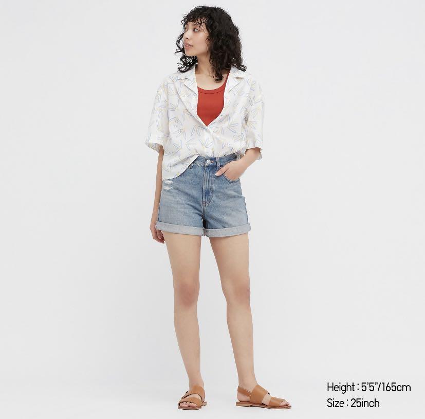 Uniqlo high rise denim shorts, Women's Fashion, Bottoms, Shorts on